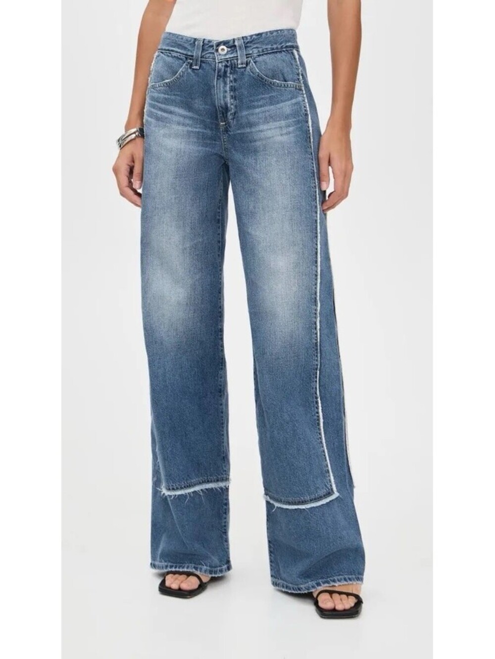 AG Adriano Goldschmied Low Rise Wide Leg Paneled Jeans Women's Blue Denim 26